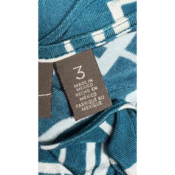Chicos 3 Travelers XL 16/18 Blue Geometric Print 3/4 Sleeve Asymmetrical Top - Picture 3 of 9